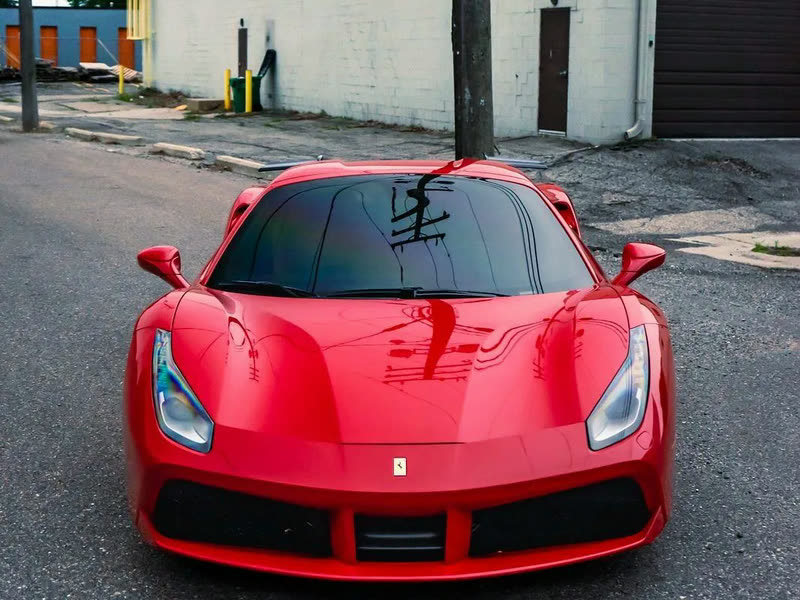 Paint Correction in Livonia, MI: red Ferrari 488, front view