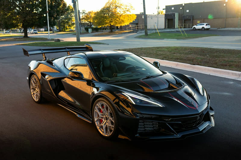 Paint Protection Film in Livonia, MI: black Corvette ZR1 in low evening sun