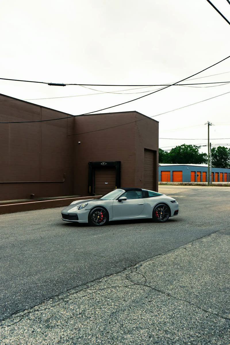 Silver Porsche 911 Targa, side view